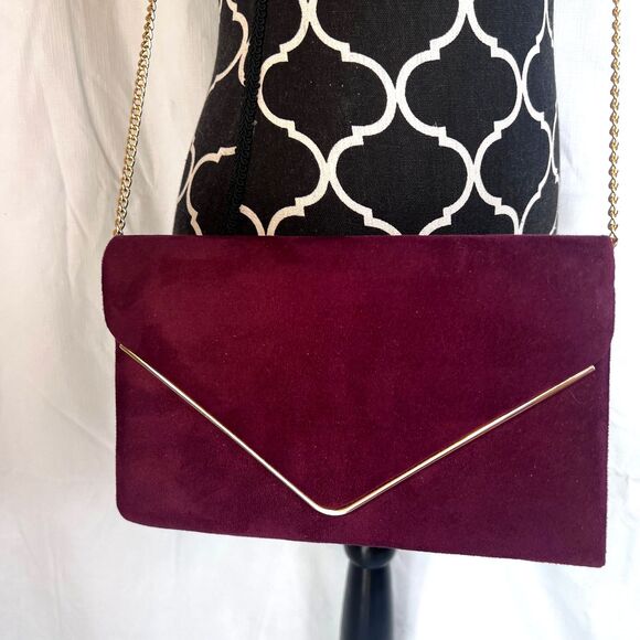 Dasen Velvet Envelope Crossbody Bag Purse Gold Metal Strip Evening Occasion - Picture 1 of 12